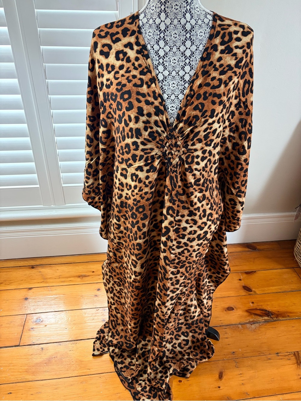Leopard Print V-Neck Maxi Dress - Brown